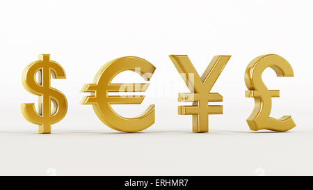 Gold currency symbols isolated on white. Stock Photo