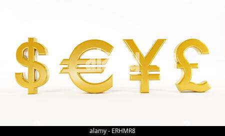 Gold currency symbols isolated on white. Stock Photo