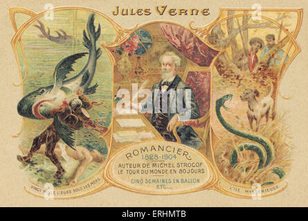 Jules Verne and his famous works - French writer 1828-1905.  Author of ' L'Ile Mysterieuse'   and '20,000 leagues under the Stock Photo