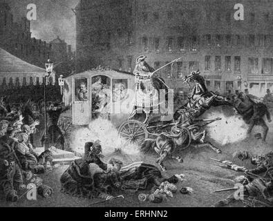 Felice Orsini 's assassination attempt on the French Emperor Napoleon III in front of the Paris Opera House on 14 January 1858. Stock Photo