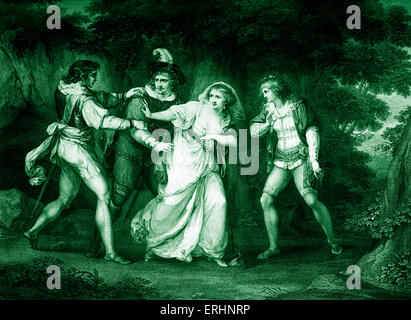 William Shakespeare 's play The Two Gentlemen of Verona  - Act V Scene IV. Valentine , Proteus , Silvia and Julia. Valentine: Stock Photo