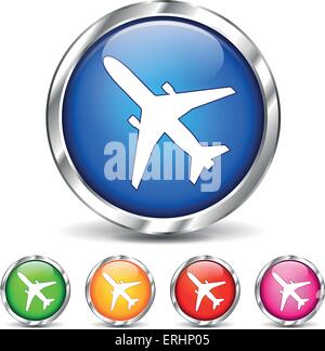 Vector illustration of chrome airplane icons on white background Stock Vector