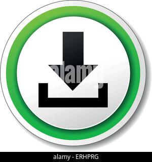 Vector illustration of download white and green icon Stock Vector