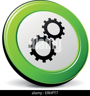 Vector illustration of 3d green gear icon on white background Stock Vector