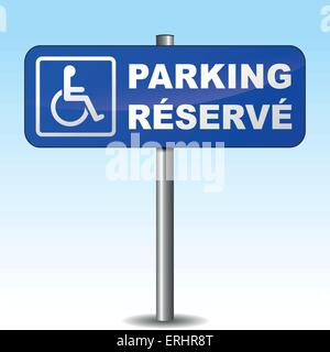 Vector french illustration of disabled parking sign on sky background Stock Vector