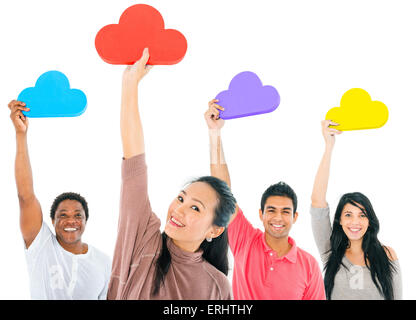 Group of people holding the cloud Stock Photo