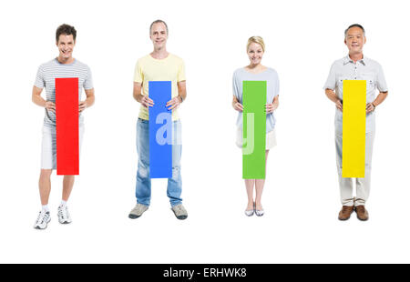 Multi-ethnic group of people holding letter 'I' Stock Photo