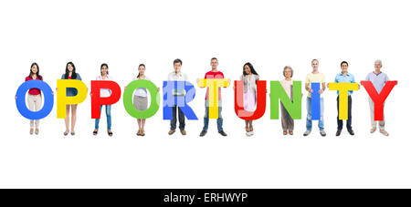 Group of people holding alphabet. Stock Photo