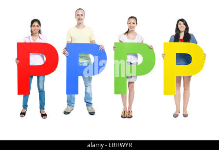 Multi-ethnic group of people holding letter 'P' Stock Photo