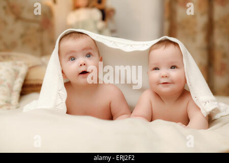 Two twin babies, girls Stock Photo