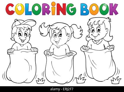 Coloring book children playing theme 1 - picture illustration. Stock Photo