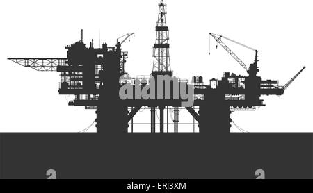 Sea oil rig. Oil platform in the sea. Detailed vector illustration. Stock Vector