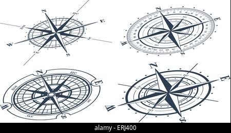 Set of compass roses (windroses) . Vector illustration. Stock Vector
