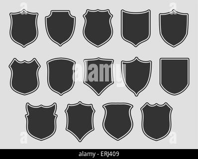 Set of shields with contours over grey background. Vector illustration. Stock Vector
