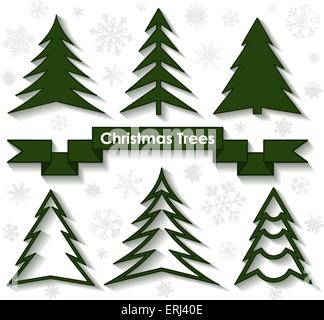 Set of Christmas trees with snowflakes. Flat design. Vector illustration. Stock Vector