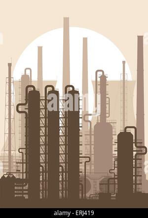 Oil refinery or chemical plant silhouette. Detailed vector illustration. Stock Vector