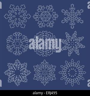 vector set of white snowflakes isolated on blue background. abstract  snowflake drawing collection for christmas and winter illustrations Stock  Vector Image & Art - Alamy