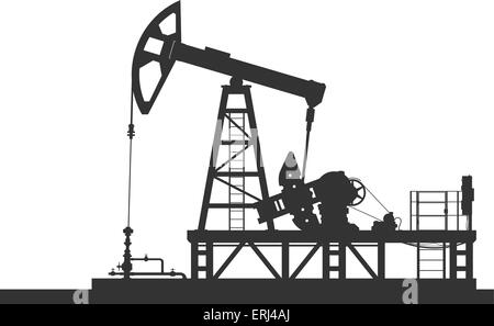 Oil pump silhouette isolated on white background. Detailed vector illustration. Stock Vector