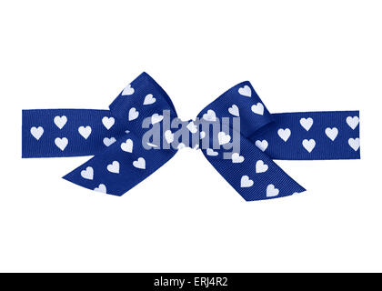 blue bow with hearts made from silk ribbon Stock Photo