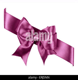 purple bow made from silk ribbon isolated Stock Photo