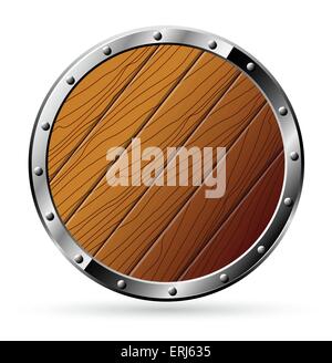 Round shield from wood and steel - isolated on white Stock Vector