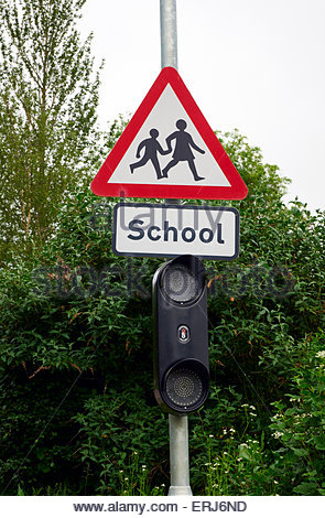 Triangular Warning School UK Road Traffic Sign Signs Stock Photo ...