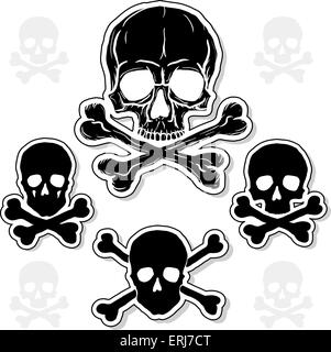 Set of Skulls with Crossbones isolated over white background. Freehand drawing. Stock Vector