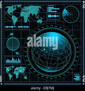 Radar screen with world map. Vector EPS10. Stock Vector