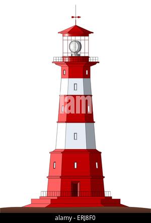 Beautiful detailed red lighthouse isolated on white Stock Vector