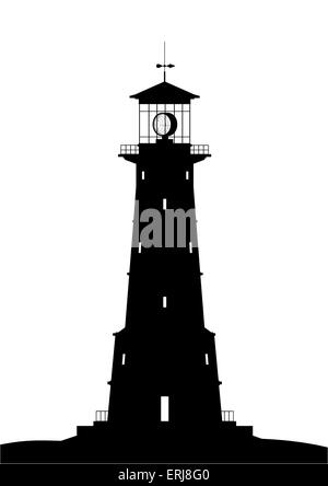 Lighthouse silhouette - black isolated on white Stock Vector