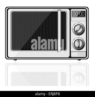 Realistic microwave with reflection isolated on white Stock Vector