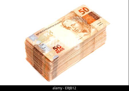 50 BRL - Brasilian real new currency . Stock Photo