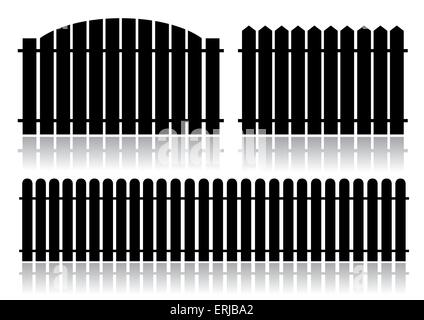 Set of black fences isolated on white background. Vector illustration. Stock Vector