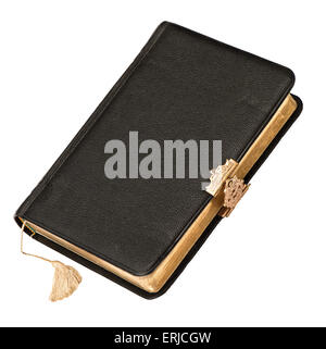 Leather cover book with golden decoration isolated on white background Stock Photo