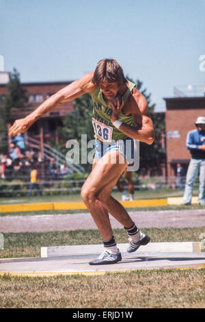 Bruce Jenner competing in the decathlon at he1976 US Olympic Track and Field Trials Stock Photo