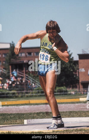 Bruce Jenner competing in the decathlon at he1976 US Olympic Track and Field Trials Stock Photo