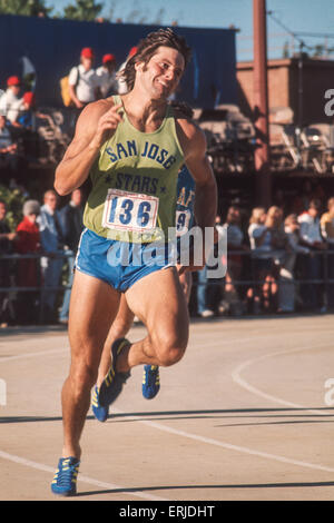 Bruce Jenner competing in the decathlon at he1976 US Olympic Track and Field Trials Stock Photo