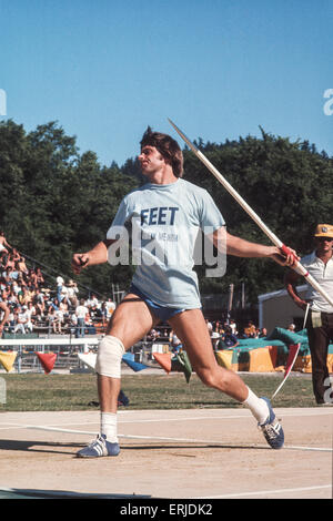 Bruce Jenner competing in the decathlon at he1976 US Olympic Track and Field Trials Stock Photo