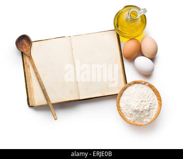 the cookbook and ingredients for preparing pasta Stock Photo