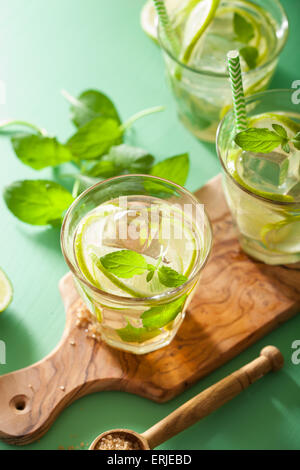 fresh mojito cocktail over green background Stock Photo