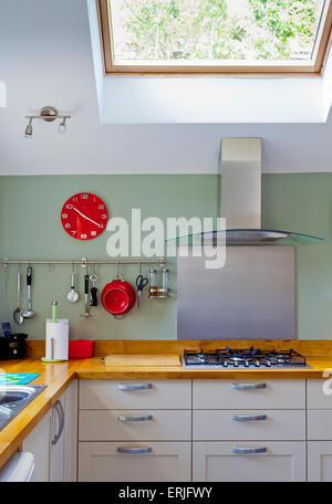 Modern kitchen cream units stainless steel fridge interiors kitchens  appliances Stock Photo - Alamy