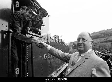 Dr Richard Beeching, Chairman of British Railways, reopens the Dart Valley Railway, South Devon Railway, 21st May 1969. He became a household name in Britain in the early 1960s for his report 'The Reshaping of British Railways', commonly referred to as 'T Stock Photo