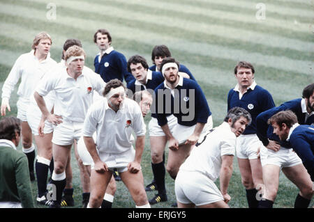 Rugby Union Five Nations International match at Twickenham.  England 23 v Scotland 17. England's Bill Beaumont in the lineout. 21st February 1981. Stock Photo