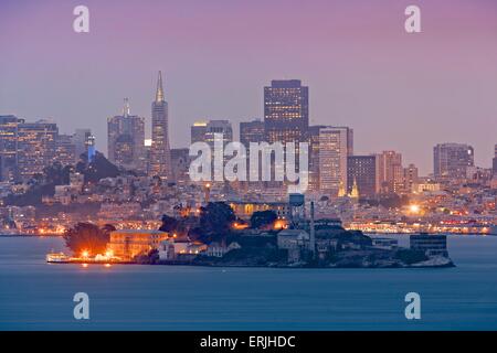 Alcatraz at night with San Francisco in the background Stock Photo