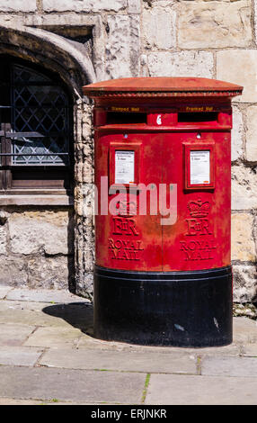 Royal Mail post box, pillar box, with double aperture, Exhibition Square, City of York, England, UK Stock Photo