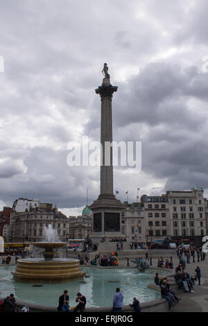 Trafalgar Square viewed from the National Gallery. Nelson's column in the middle. Stock Photo