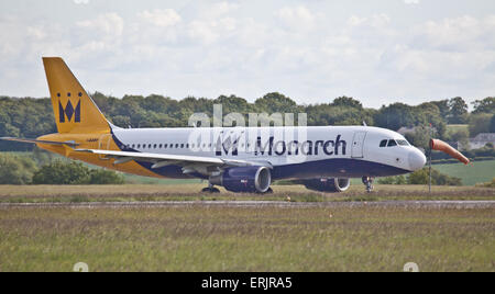 Monarch Airlines Airbus a320 G-ZBAR taxiing at London-Luton Airport LTN Stock Photo