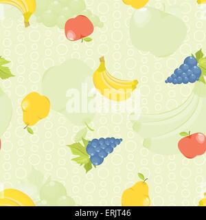 seamless background with cartoon fruit: apples, pears, grapes and bananas Stock Vector