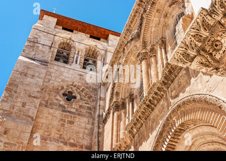 View on main entrance in at the Church of the Holy Sepulcher in Old City of Jerusalem Stock Photo