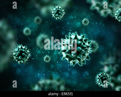 Green-blue bacteria 3D rendering background. Stock Photo
